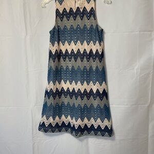 Tacera Chevron Pattern Dress Blue and Cream Women’s Medium